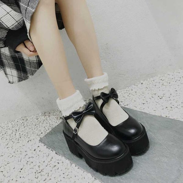 

japanese sweet lolita princess shoes cute bow round head black waterproof platform college women shoes