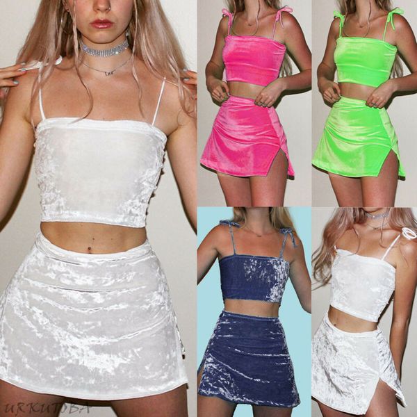 

gym clothing 2pcs sets women sleeveless crop skirt dress romper bodycon party club wear, White;black