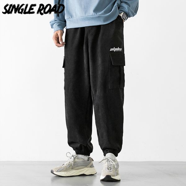 

singleroad mens sweatpants joggers men fashion 2020 side pockets hip hop japanese streetwear trousers korean harem pants for men, Black