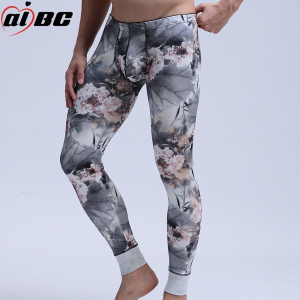 

aibc men's base warm warm pants thick printed slim pants, Black;white