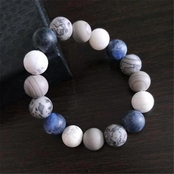 

6 8 10 mm blue-vein stone matte frosted amazonite beads bracelets blue planets series in the universe natural stone bracelet, Black
