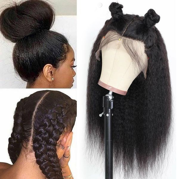 

kinky straight wig 13x4 glueless lace front human hair wigs for black women brazilian lace front wigs 250% density remy wig