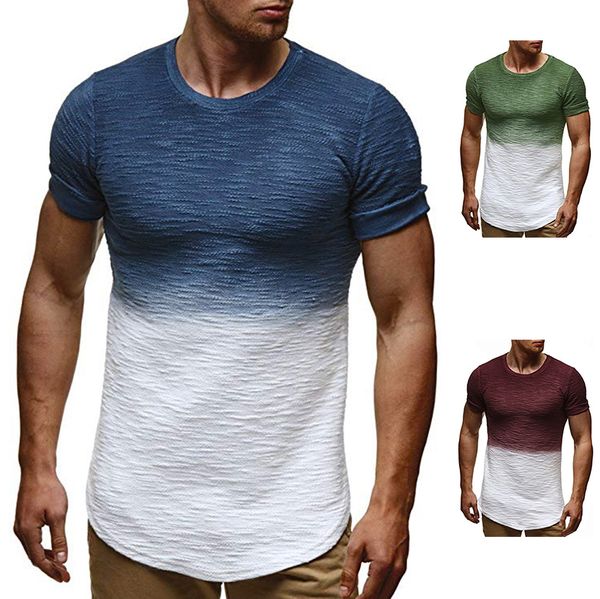 

new selling men's t-shirt in summer of 2019 european round neck tapered pullover men's short sleeve t-shirt wholesale, White;black