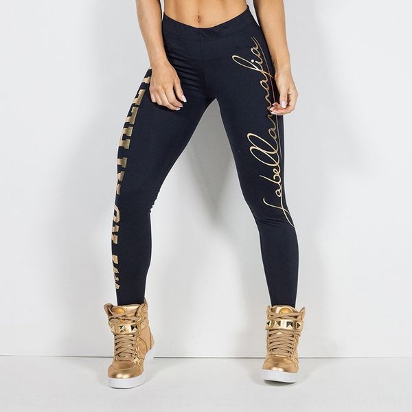 

new slim-fit golden offset printed sports tight sports tight pants pants leggings om1066, Black