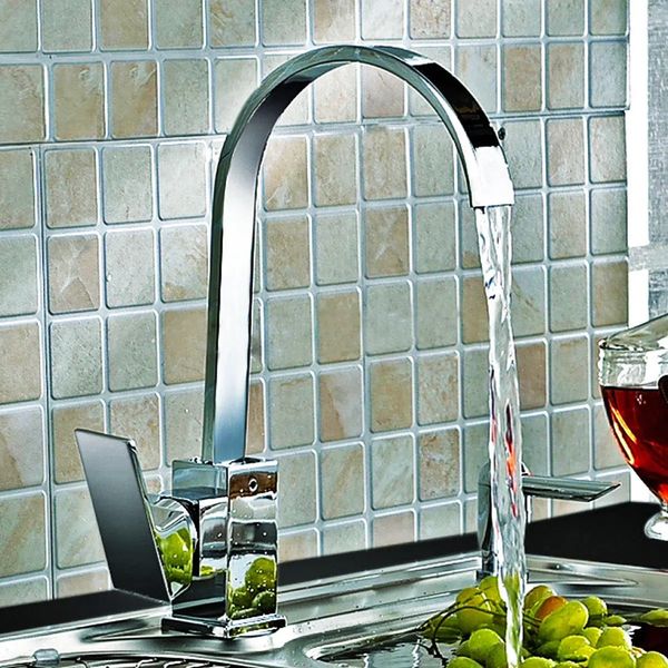 

kitchen sink faucet mixer tap swivel spout chrome brass square single lever mono