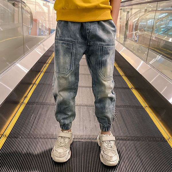 

pg7gd boys jes 2020 new children's middle d large children's kle-tied washed dad spring boys pts kore style fashionable spri jeans, Blue