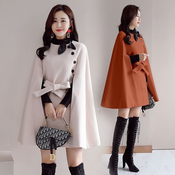 

vfwpm cloak woolen mid-length korean style 2019 new autumn and winter loose temperament all-match woolen coat for cloak wool coat wool women, Black