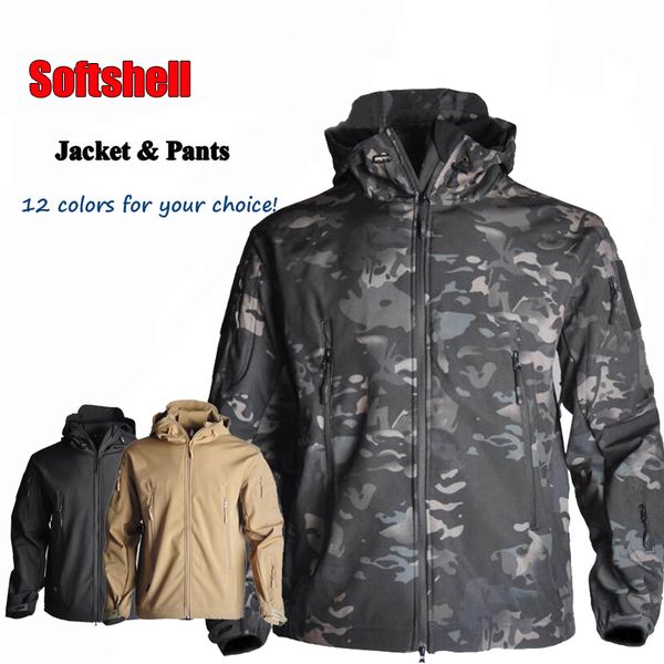 

tactical camouflage jacket softshell sharkshell tad jacket or pants outdoor clothing waterproof hiking men windbreaker, Blue;black