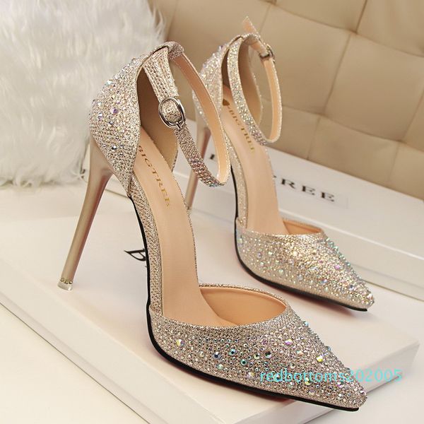

sexy2020 305-3 korean twinkle rhinestone fine high with shallow mouth sharp hollow out one word bring sandals sweet princess shoe r05, Black