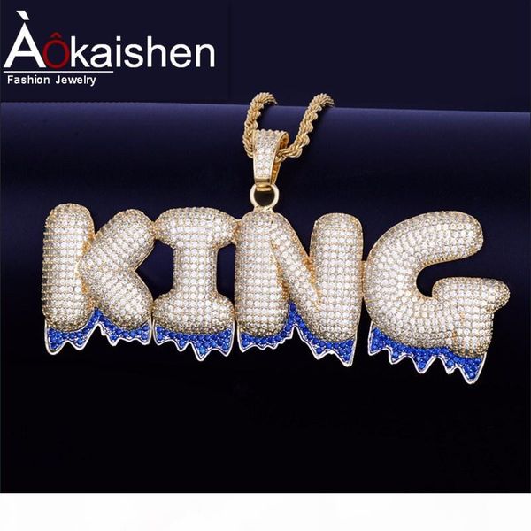 

custom name blue drip bubble numbers necklaces & pendant charm for men women gold color cubic zircon hip hop jewelry with rope chain, Silver