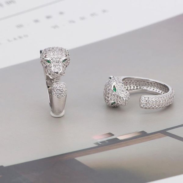 

cubic zirconia open ended leopard finger rings hip hop fashion jewelry women animal shaped panther leopard head rings