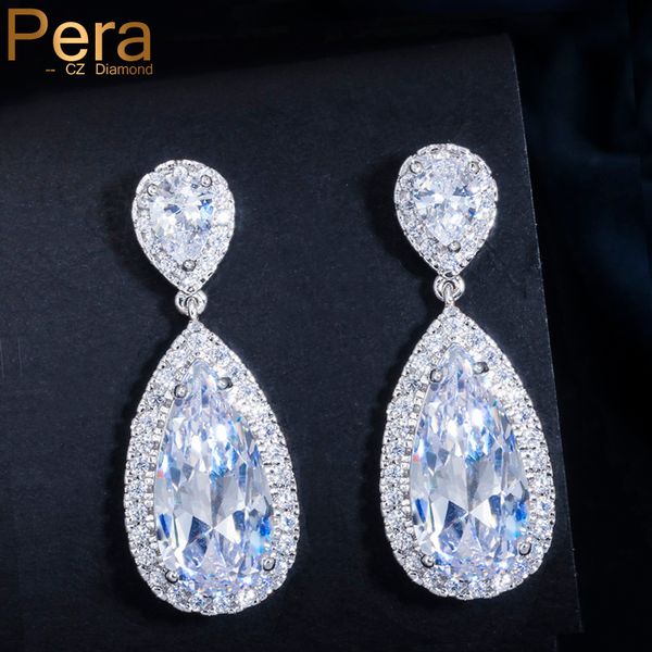 

pera classic big water drop + cubic zirconia silver color luxury wedding bridal long dangle earrings jewelry for brides e016