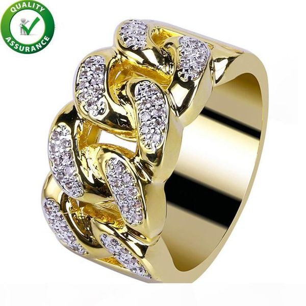 

hip hop мужские ювелирные изделия кольца золото роскошная iced out full cz кубинский link chain finger ring bling бриллиантовое обручальное, Golden;silver