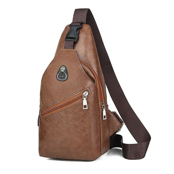 

men's chest bag casual messenger solid color usb charging headphone jack socket outdoor bag