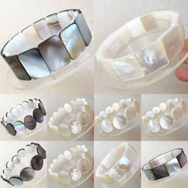 

fashion jewelry beautiful new zealand abalone & mother of pearl shell elastic bracelet wfh756, Black