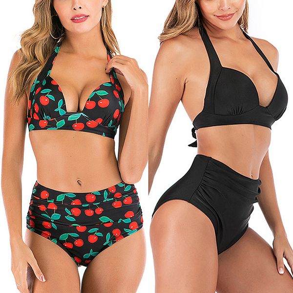 

plus size bikini high waist swimsuit women 2020 summer padded halter swimwear large bathing suit swimming suit for women, White;black