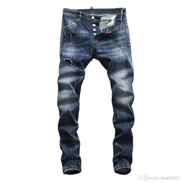 

brand jeans mens luxury designer jeans baggy biker high waisted ripped rock revival black skinny men jean jeckets long pants trousers 075, Blue