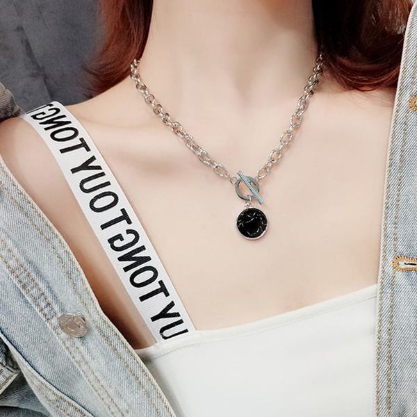 

round marble clavicle necklace minimalist casual necklaces for women hip hop female fashion necklace jewelry, Silver