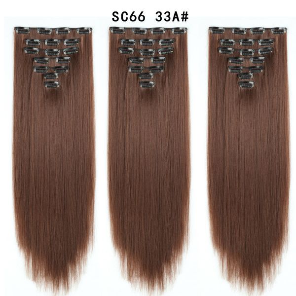 

false hair 7-piece set 22 inches medium lenght straight synthetic hair clip in hair extension natural color, Black;brown