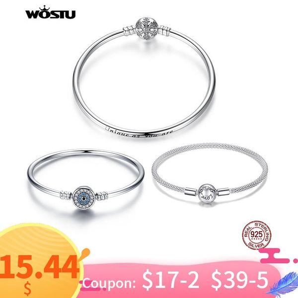 

wostu 100% 925 sterling silver original bracelets snowflake blue eyes zircon chain fit women bracelet & bangle luxury jewelry mx190719, Golden;silver
