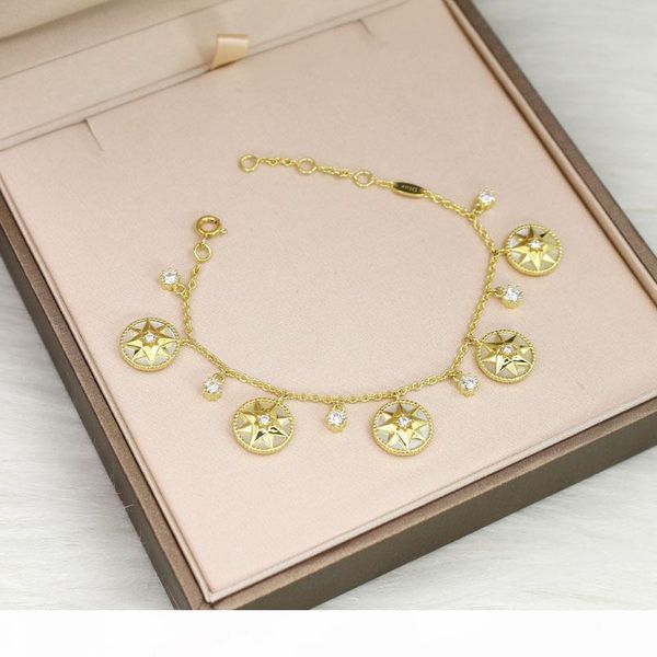 

gold plated bracelet female 925 sterling silver star fritillary five-flower compass bracelet designer rose des vents jewelry, Golden;silver