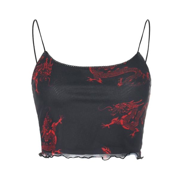 

women fashion dragon pattern camisole summer u-neck exposed navel tube, White;red