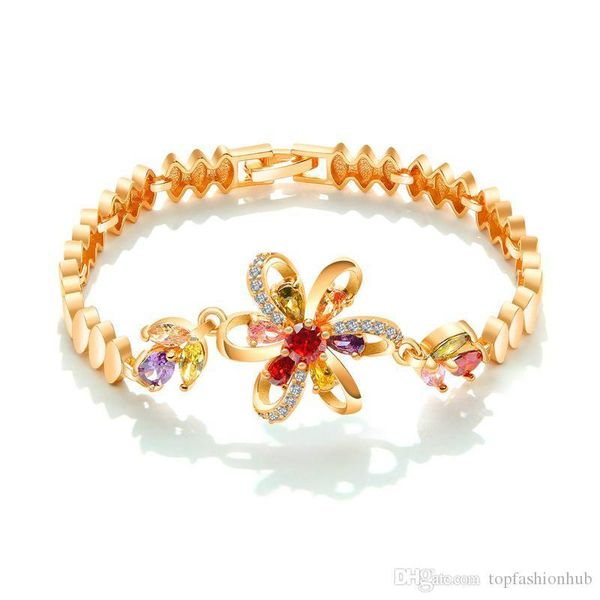 

Zircon Flower Bracelet Imitation Gold Colored Zircon Copper Plated 18K Gold Ladies Shiny Diamond Bracelet Women