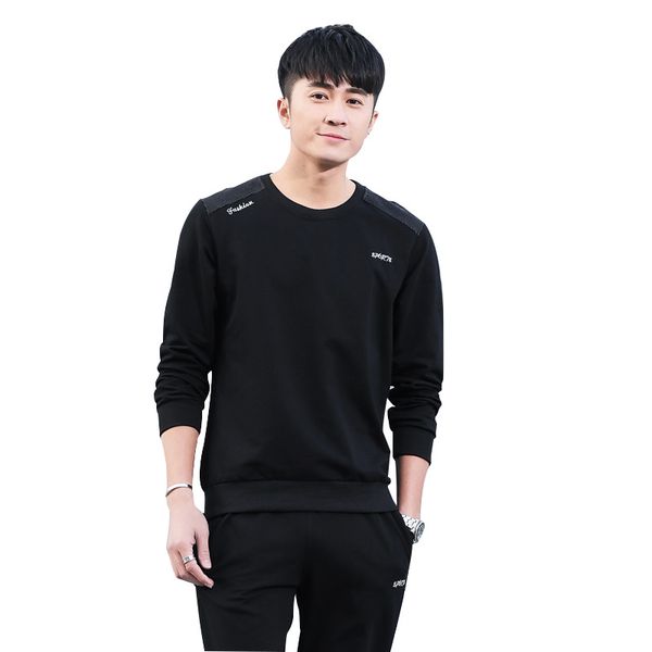 

gym clothing sportswear spring and autumn men's casual suit cotton pants fashion city round neck training set, White;black