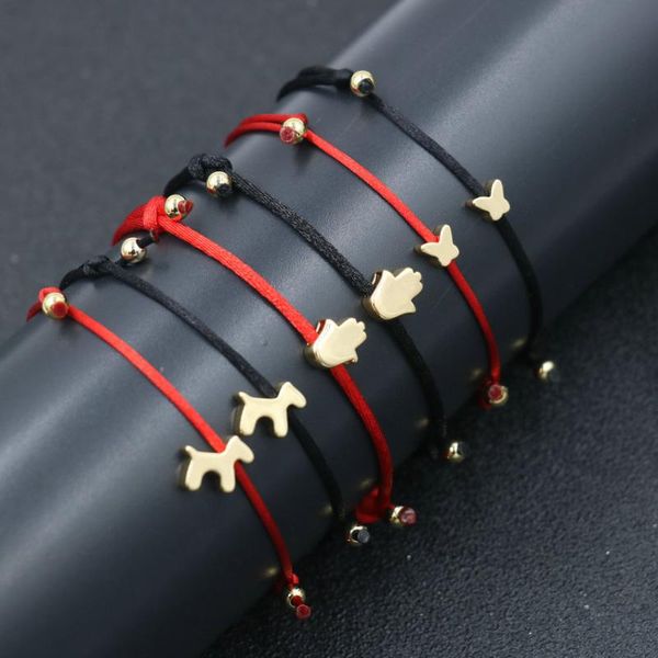 

2pcs/set couple bracelet copper heart dog butterfly hamsa wish bracelet braid rope adjustable bracelets for women kids jewelry, Black