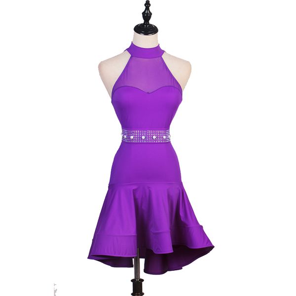 

stage wear latin dress competition dresses junior kids women samba beads tango dance purple lq184, Black;red