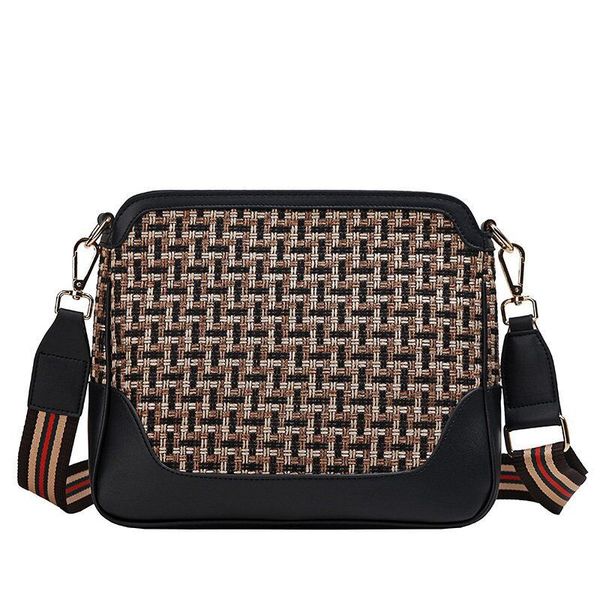 

leather luggage tag 2020 new fashion contrast woven shoulder bag fashion wide band messenger bag tote big bag