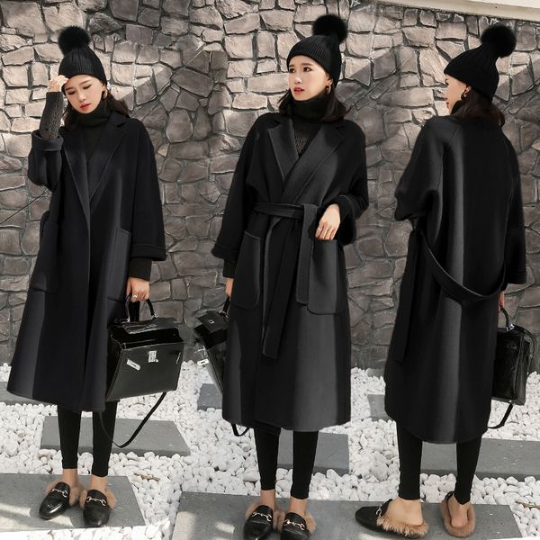 

women's wool coats 100% double side wool overcoat slim and thin 2020 fashion winter long cashmere outerwea black