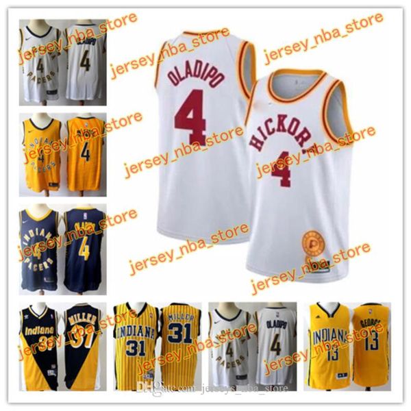 

mens 31 reggie miller retro golden red jersey 4 victor oladipo 13 george reggie miller indiana pacers basketball jerseys, Black;red