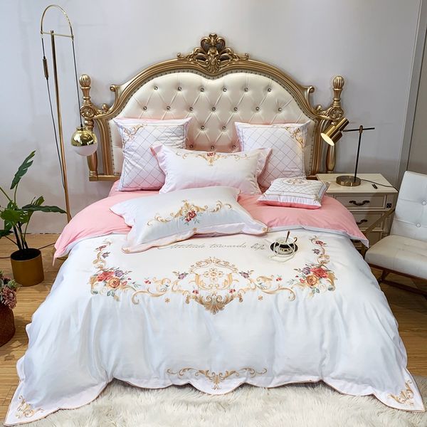 

luxury embroidery bedding set cotton bed linens bed sheet set bedclothes /king size washed silk cover 4pcs