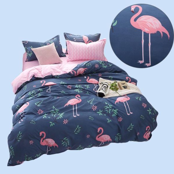 

4 pcs comfy bedding set soft comforter set simple style bed sheets no filling 150 x 200 cm(flamingo blue