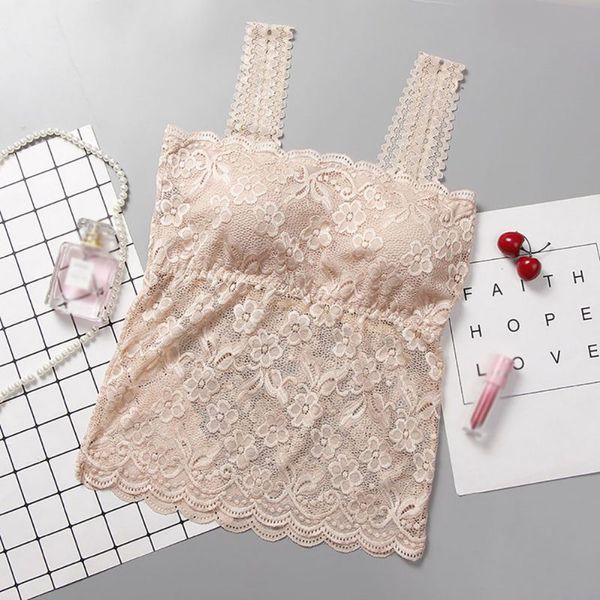 

2020 women's bra cropped lace cami bralette crochet floral cami padded tank top, Black;white