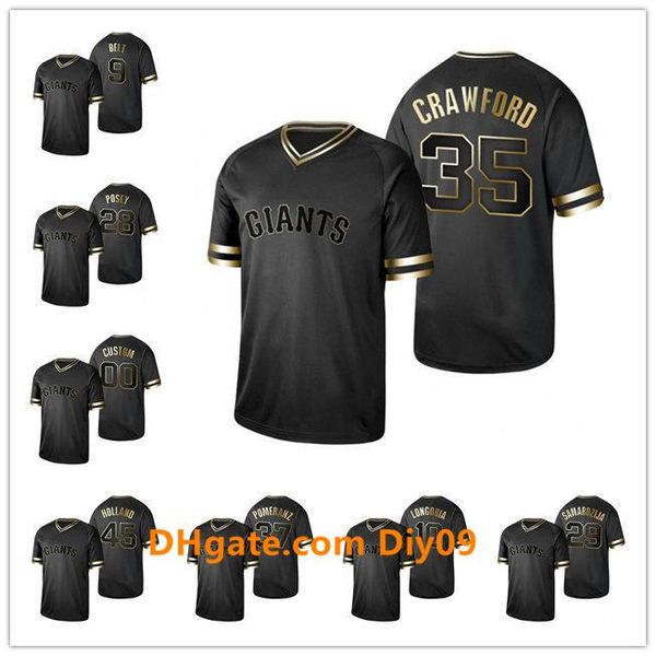 

sanfrancisco giants men 28 buster posey 22 will clark 9 brandon belt black golden baseball jersey