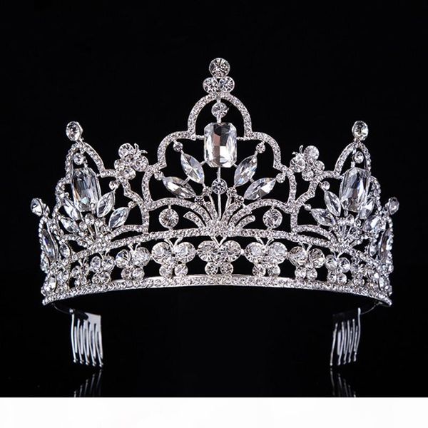 

silver crystal large queen pageant crown noble rhinestone diadem tiaras for princess headbands wedding hair accessoriest-029 s918, Slivery;golden