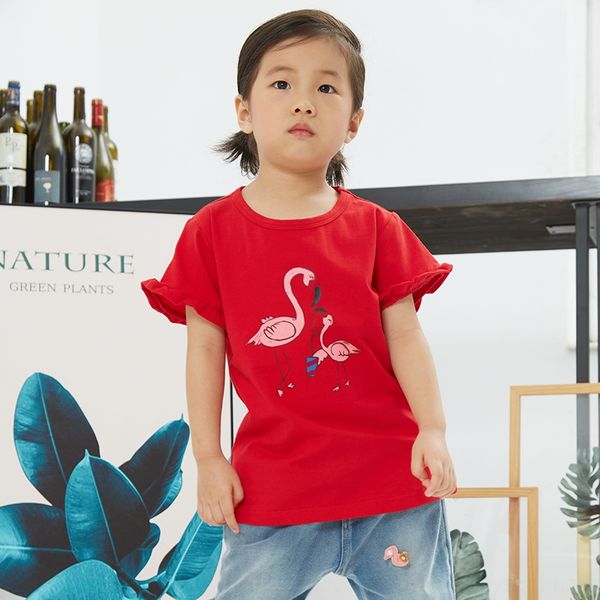 

fbp1k clothing girl's summer t-shirt 2020 new style flamingo printed short-sleeved baby trendy children's t-shirt children's, Blue