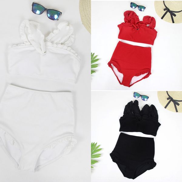 

kgs6y big chest bikini swimsuit gathered bikini two-piece set high waist swimsuit women's small chest split knitted fabric high elasti, Black;red