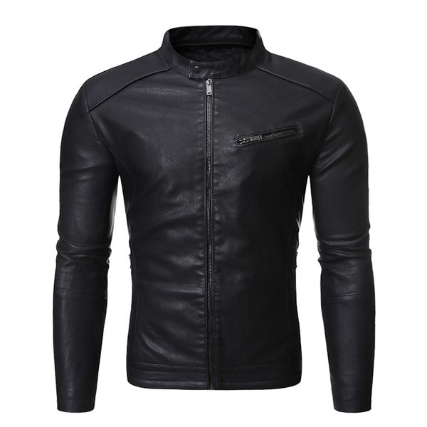 

men's fur & faux 2021 spring and autumn leather jacket handsome slim stand collar tide, Black