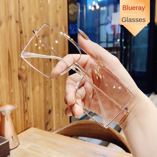 

fashion double beam metal frame women's square anti-blue kick-off can be matched with myopia glasses student glasses frame, Silver