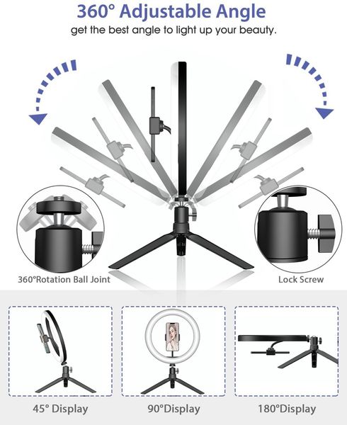 

qualitypgraphy 26cm led selfie ring light dimmable camera phone ring lamp with bluetooth table tripods for makeup video live