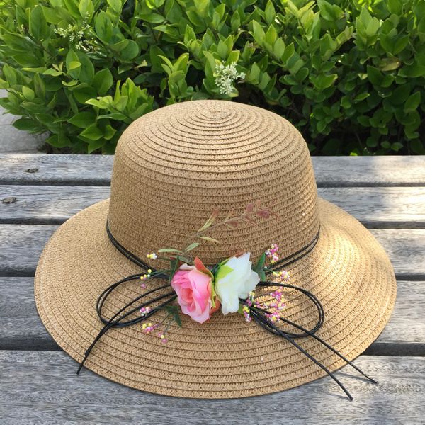 

new straw women's korean style big eaves flower outdoor tourism sun straw sunscreen screen hat beach sun hat tide, Blue;gray