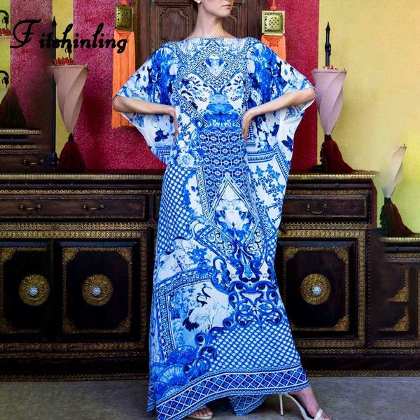 

fitshinling ethnic vintage print maxi dresses women pareos 2020 batwing sleeve summer big size beach dress ladies holiday dress, Black;gray