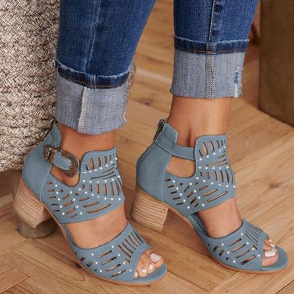 

litthing retro summer women sandals vintage hollow out peep toe square heel wedges sandals high heels shoes zapatos mujer, Black