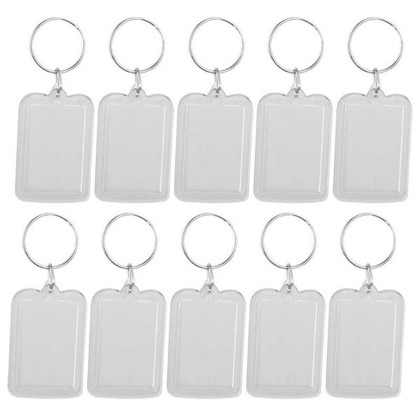 

lot of 10pcs keyring diy detachable white rectangle p frame keyring 3.3x5cm, Silver