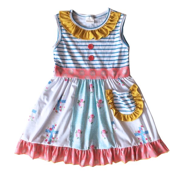 

summer sleeveless new cotton baby girl clothes flower print pattern boutique girl dress, Red;yellow