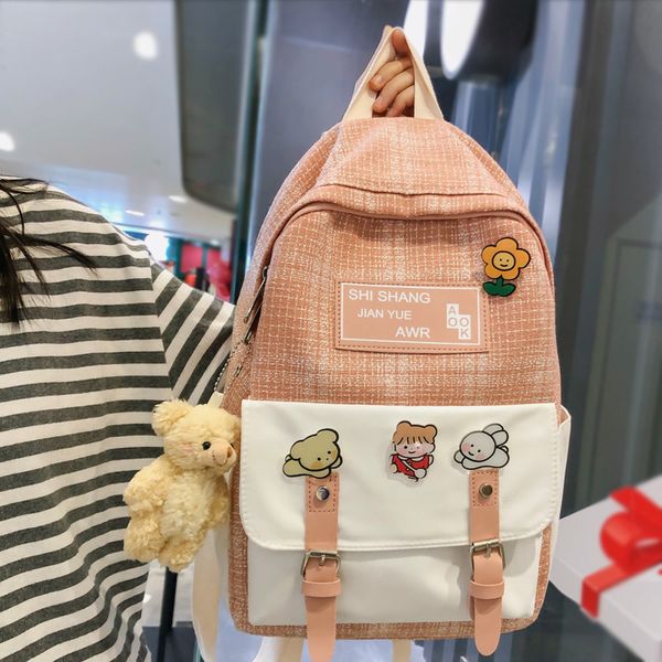 

difa cotton and linen women backpack belt buckle panelled travel bag schoolbag for teenage girls daily mochilas