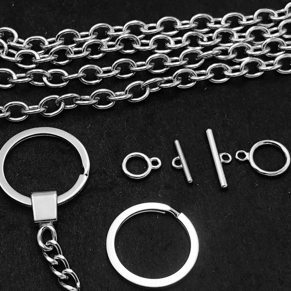 

accessories thick iron chain three-section accessories chain key io ring chrome plated non-rusty non-fading bracelet key ring, Silver
